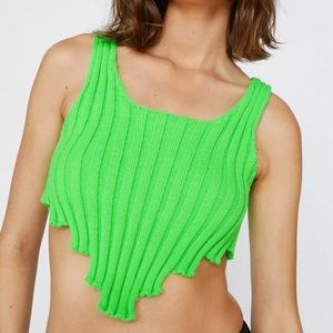 Nastygal Ribbed Hem Knitted Crop Top Neon Green